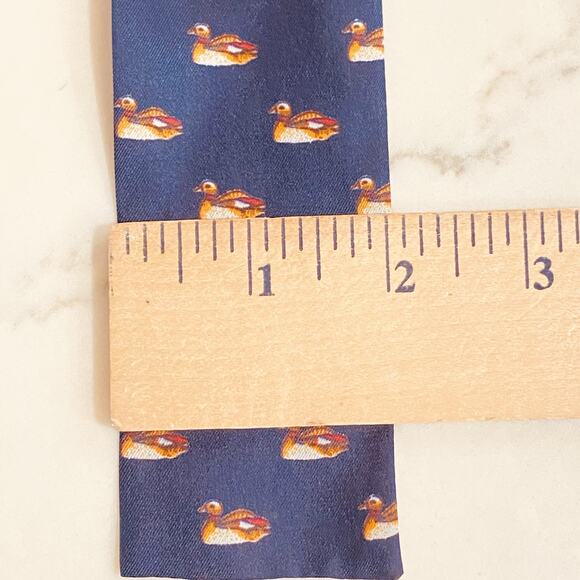 Symphony Scarf New York Scarf Womens Mallard Duck Print Navy 100% Silk Skinny - Picture 6 of 8